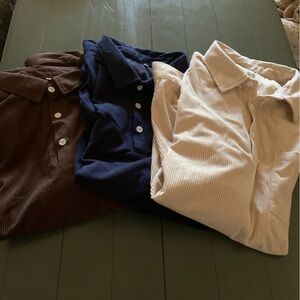 Stylish Men's Button-Down Shirt Trio - Brown, Navy, and Cream